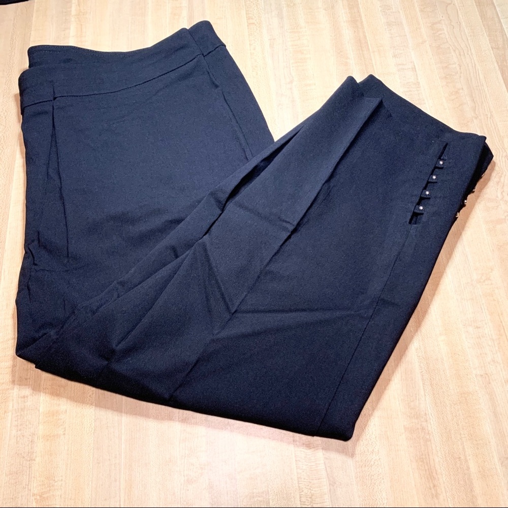 Plus Black Cropped Dress Pants with Silver Accents